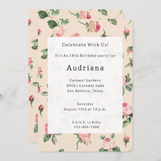 Rozen Bloemen Roze Perzik Cream Verjaardag Kaart (Voorkant / Achterkant)