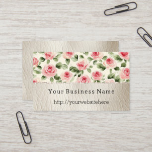 Rozen Bloemencrème Faux Leather Visitekaartje