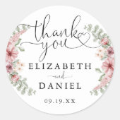 Rozen Bloemhart Script Bedankje Trouw Geschenk Ronde Sticker (Voorkant)