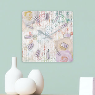 Rozen bloesems op retro Antiek kant Vierkante Klok