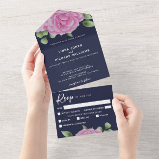 Rozen Blue All in One Wedding Invitation Uitnodiging