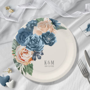 Rozen Blue/Peach Wedding ID584 Papieren Bordje