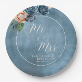 Rozen Blue/Peach Wedding Mr en Mrs ID584 Papieren Bordje (Voorkant)