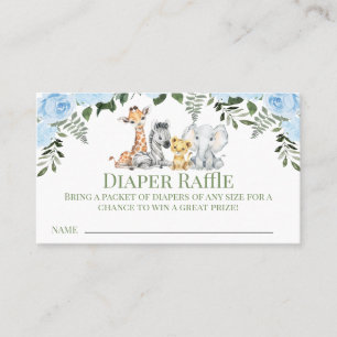 Rozen Blue Safari Baby shower Luier Raffle Insert Visitekaartje