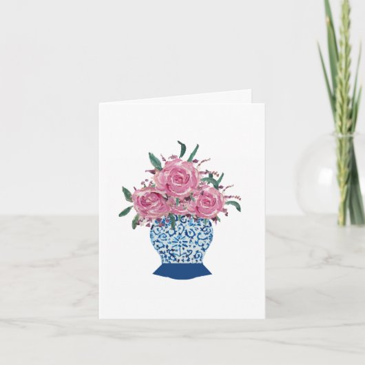 Rozen Blue White Ginger Jar Folded Note Kaart (Voorkant)