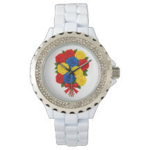 Rozen Boeket Dames Rhinestone Witte Emaille Horlog