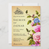  Rozen Bouquet Islamic Wedding Invitation Kaart (Voorkant)