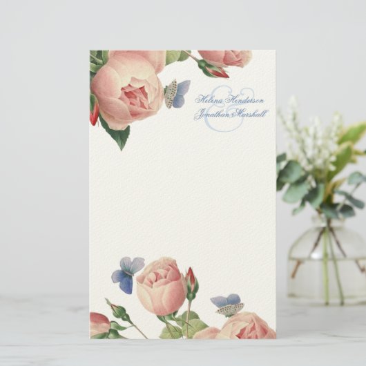 Rozen bruiloft dank u briefpapier (Staand voorkant)