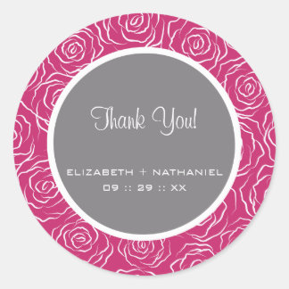 Rozen bruiloft dank u gunst Stickers -hot pink