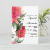 Rozen bruiloft met roodroze koraalgroen goud kaart (Staand voorkant)