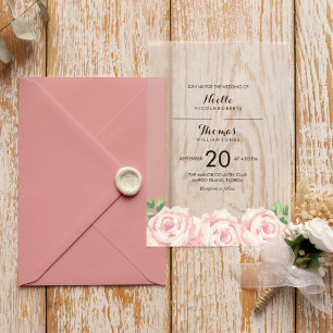 Rozen bruiloft Vellum Uitnodigingen