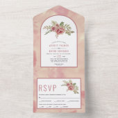 Rozen cactus, blaadbloemen, blaadje all in one uitnodiging (Binnen)