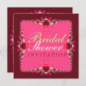 Rozen + de Hete Roze Bridal Uitnodiging van de Sch (Voorkant / Achterkant)