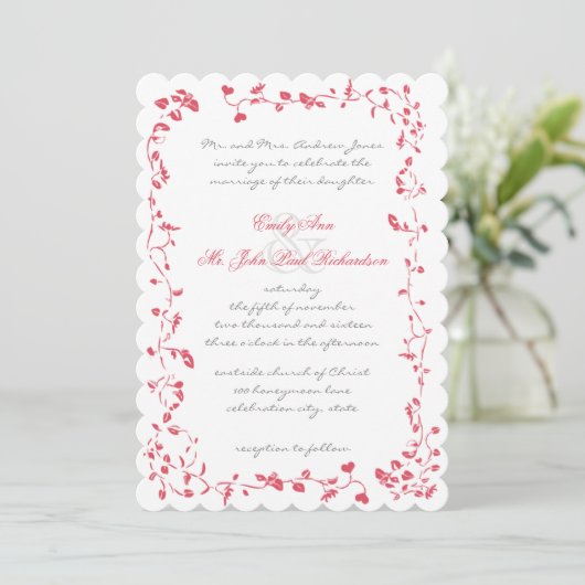 Rozen Diep Honeysuckle Wedding Invite Kaart (Staand voorkant)