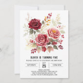 Rozen Digitale Bourgogne Bloemen Verjaardag Kaart (Voorkant)