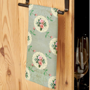  Rozen Doilies Vervaagd Smoky Green Damask Theedoek