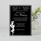 Rozen, Elegant Black Wedding, Silver Folie Uitnodiging (Staand Voorkant)