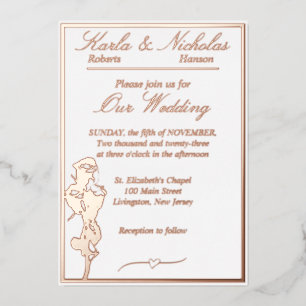 Rozen, elegante witte bruiloft, Roos Gold Full Folie Uitnodiging