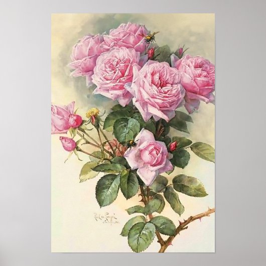 Rozen en bijen Paul de Longpre Fine Art Poster (Voorkant)