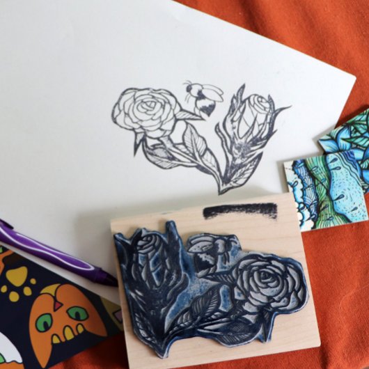 Rozen en bijen 	rubberstempel