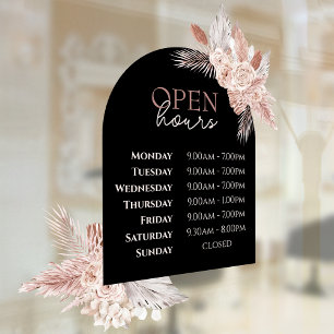 Rozen en Black Arch Open Hours Window Cling Raamsticker