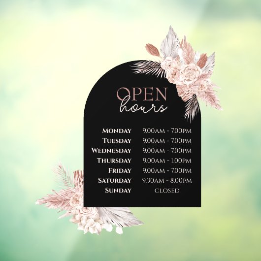 Rozen en Black Arch Open Hours Window Cling Raamsticker (Vel 3)