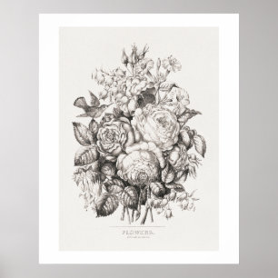 Rozen en blauwe klokjes (1870) chromolithografie k poster