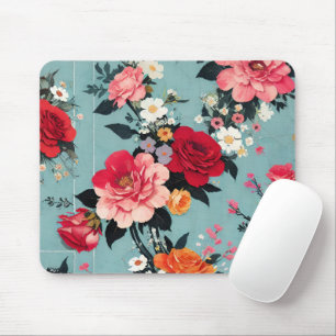 Rozen en bloemen op een blauwe achtergrond Muismat