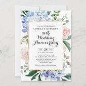 Rozen en Blue Hydrangeas 50e bruiloft Jubileum Kaart (Voorkant)