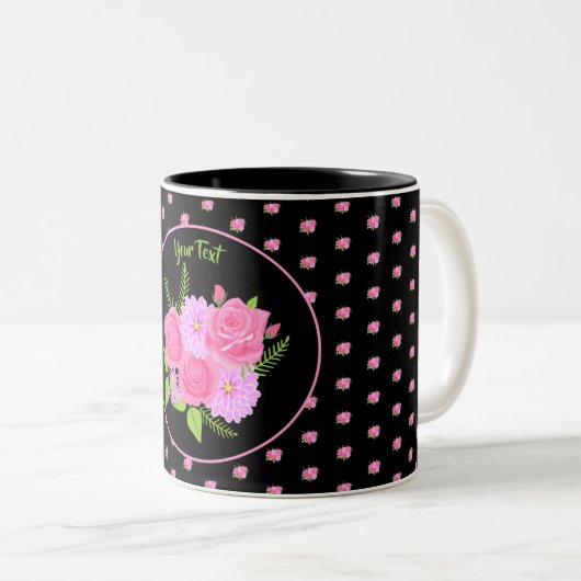 Rozen en Dahlias Black Two-Tone Coffee Mok (Voorkant rechts)