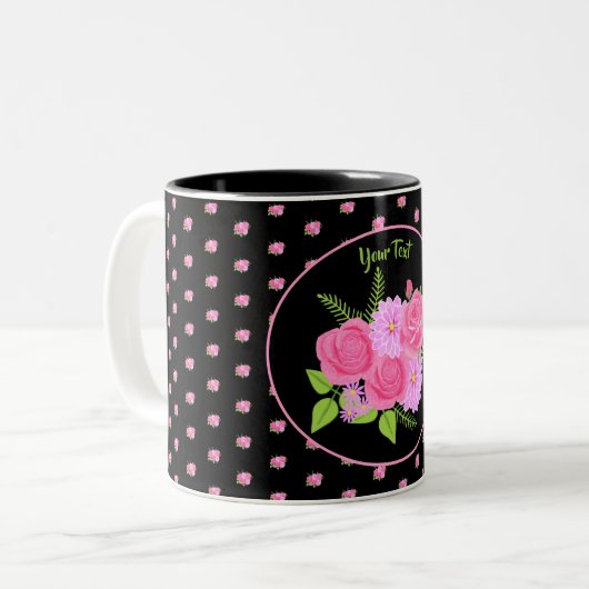 Rozen en Dahlias Black Two-Tone Coffee Mok (Voorkant links)