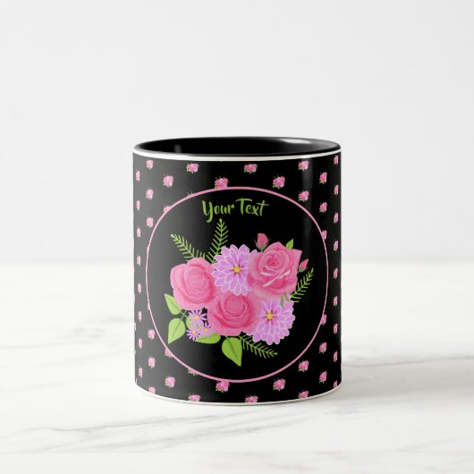 Rozen en Dahlias Black Two-Tone Coffee Mok (Center)