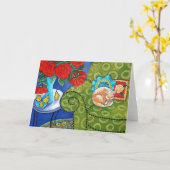 Rozen en de Kat van de Aardbei Kaart (Gele Bloem)