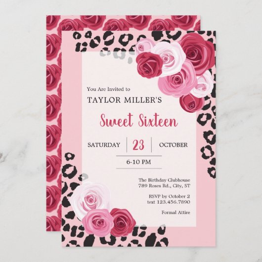 Rozen en dierlijk afdrukken - zestien verjaardag kaart (Voorkant / Achterkant)