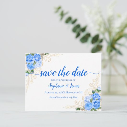 Rozen en goudbloedige bruiloft sparen de Datum Aankondigingskaart (Staand voorkant)