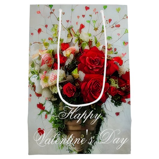 Rozen en harten, bouquet valentijn medium cadeauzakje (Achterkant)