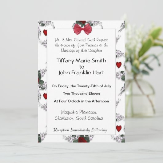 Rozen en harten bruiloft uitnodiging (Staand voorkant)