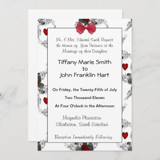 Rozen en harten bruiloft uitnodiging (Voorkant / Achterkant)