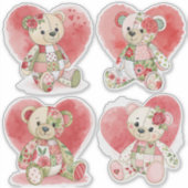 Rozen en harten Patchwork Beren Stickers (Voorkant)