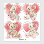 Rozen en harten Patchwork Beren Stickers (Vel)