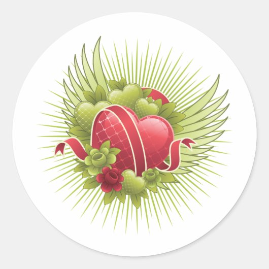 Rozen en harten ronde sticker (Voorkant)