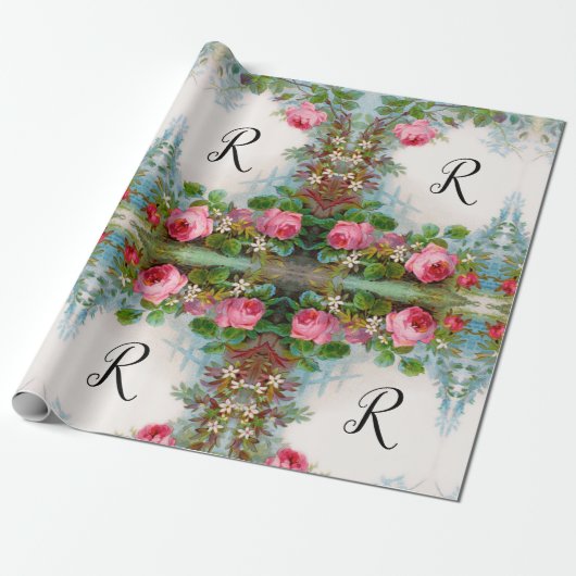 ROZEN EN JASMINEEN FLORALE MONOGRAM CADEAUPAPIER (Uitgerold)