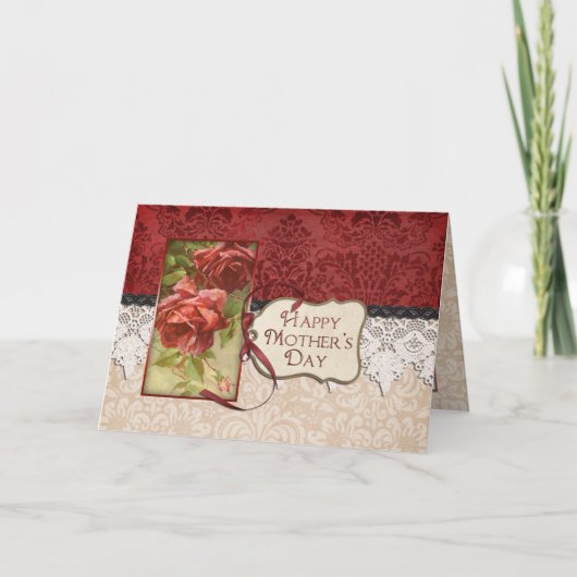 Rozen en Kant Moederdag Kaart (Voorkant)