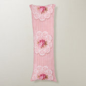 Rozen en Kant  Roze Omkeerbaar Lichaamskussen (Voorkant Verticaal)