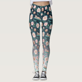 Rozen en katten met metalen achtergrond leggings