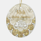 Rozen en laces 50th Wedding Jubileum-versiering Keramisch Ornament (Links)