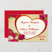 Rozen en Lijst hart opslaan Datum kleine platte Ka Save The Date (Voorkant / Achterkant)