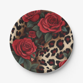 Rozen en luipaardprint papieren bordje