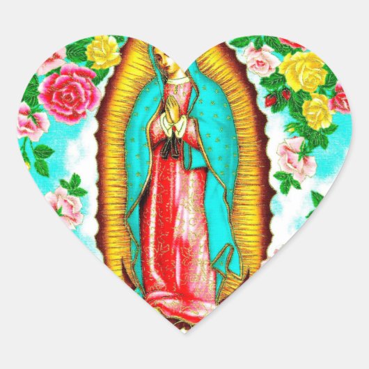 ROZEN EN MADONNA VAN GUADALUPE.ART DESIGN HART STICKER (Voorkant)