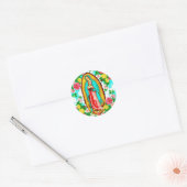 ROZEN EN MADONNA VAN GUADALUPE.ART DESIGN RONDE STICKER (Envelop)